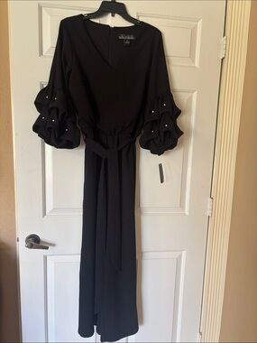 Studio Badgley Mishka jumpesuit  with Pearl-Stud Ruffle Sleeves